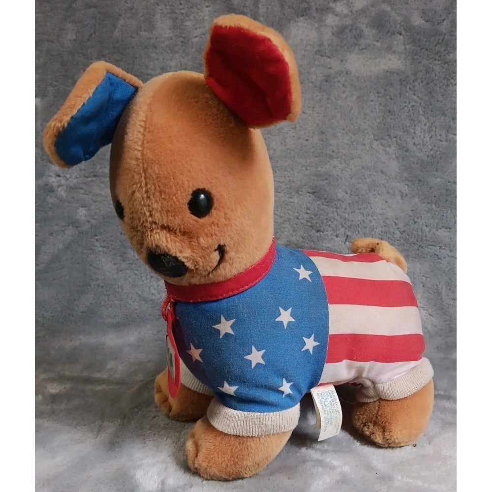 Vtg Avon Puppy Dog Plush 8" Stuffed‎ Animal Toy USA American Flag 1992 READ SEE